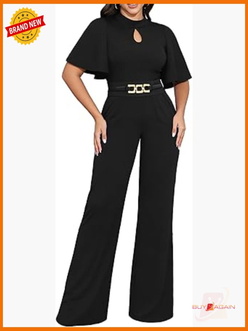 Casual Loose Ruffles Short Sleeve Belted Wide Leg Pant Jumpsuit Romper